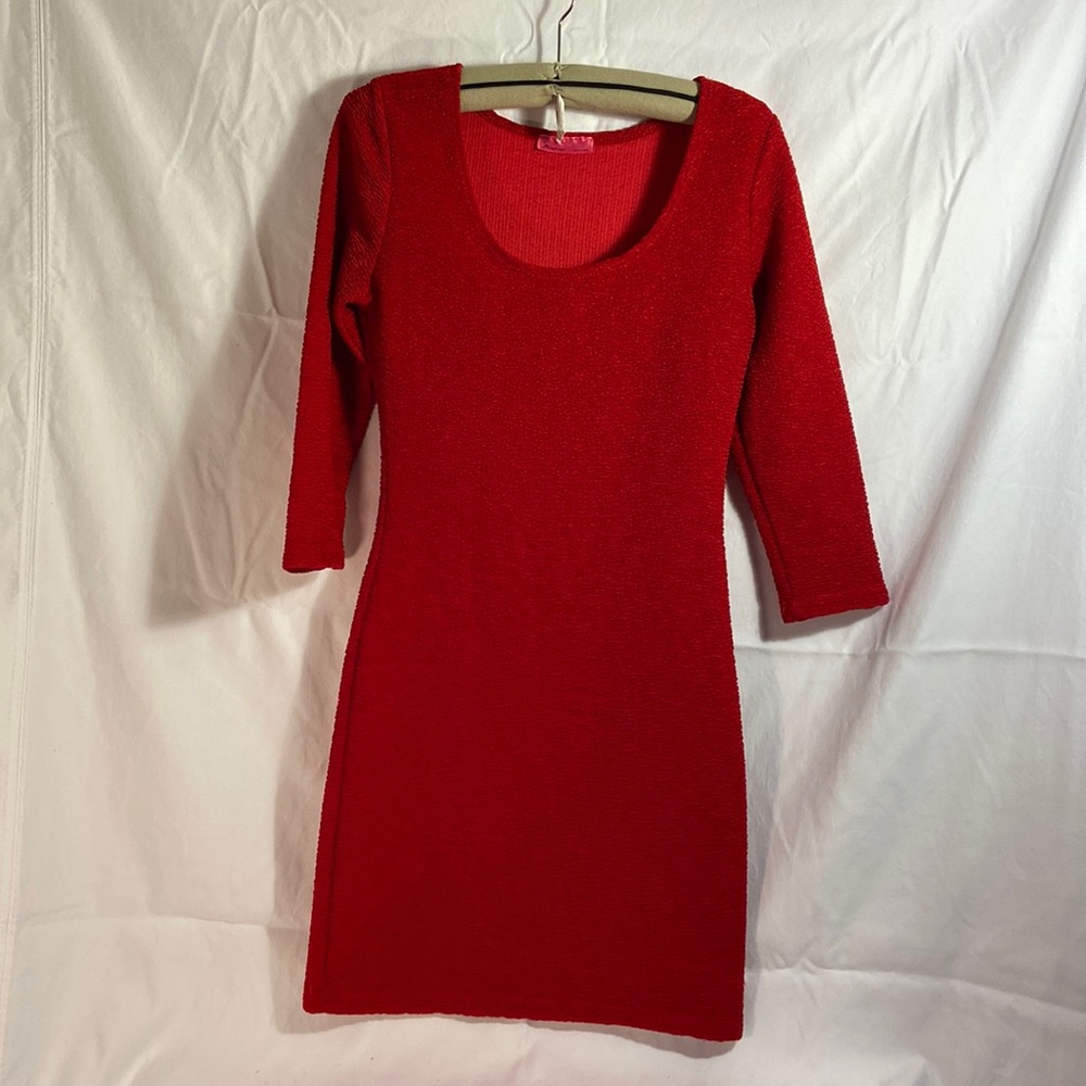Red dress has stretch to hug your body dressy or casual